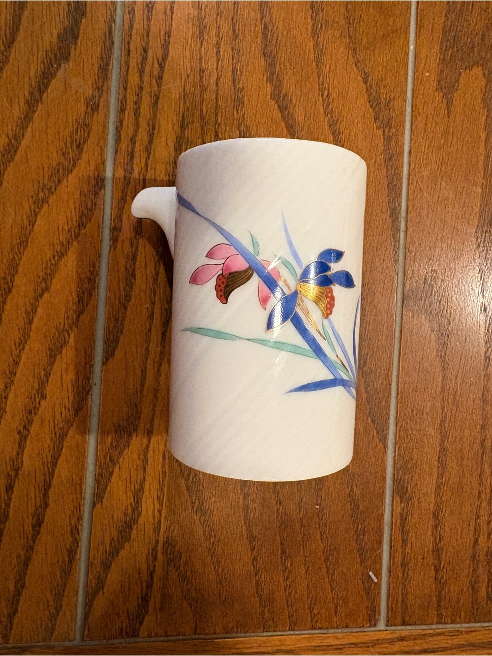 White Porcelain Floral Pitcher with Blue and Pink Accents
